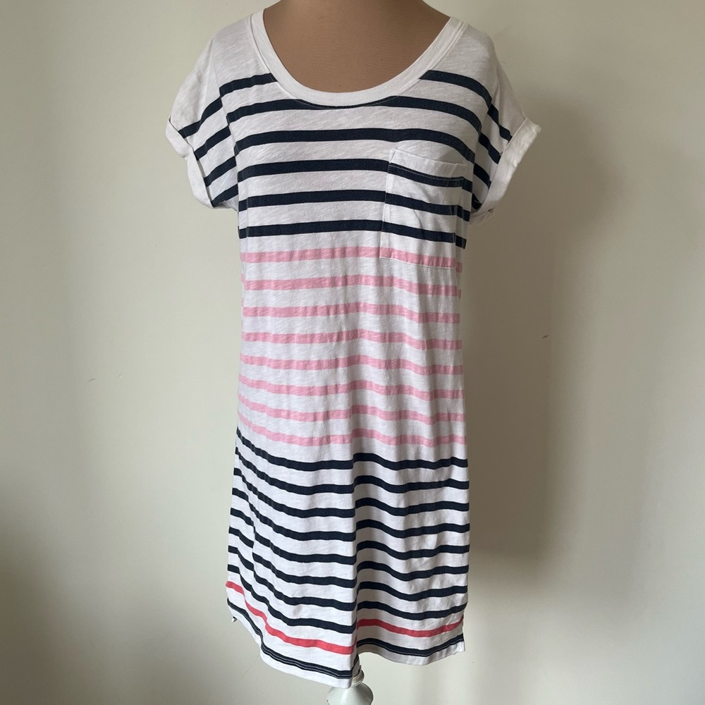 Anthropologie Sundry Multi Striped Cotton Short Sleeve Mini T-Shirt Dress EUC 0